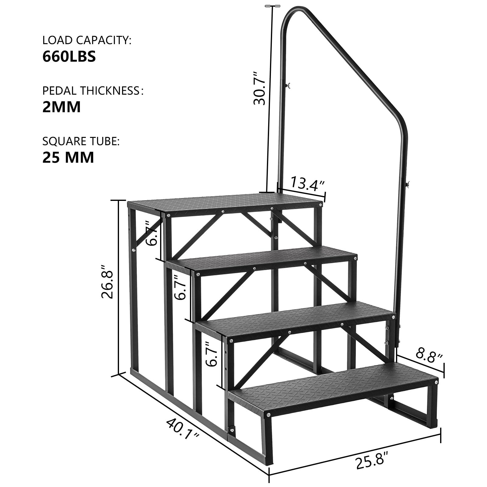 ZBPRESS RV Steps with Handrail,4 Steps Hot Tub Steps with Handrail, RV Stairs,Mobile Home Steps (4 Steps with 1 handrail)